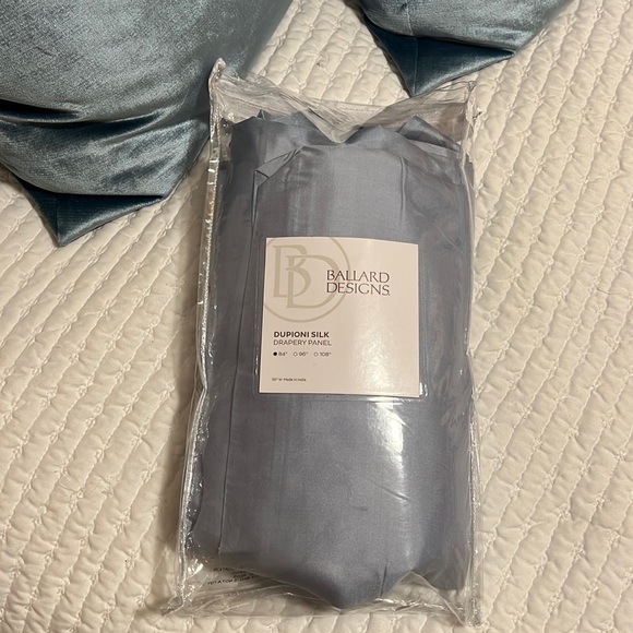 2/2 Ballard Design Dupioni silk Drapery Panel Color Cornflower - Picture 3 of 4